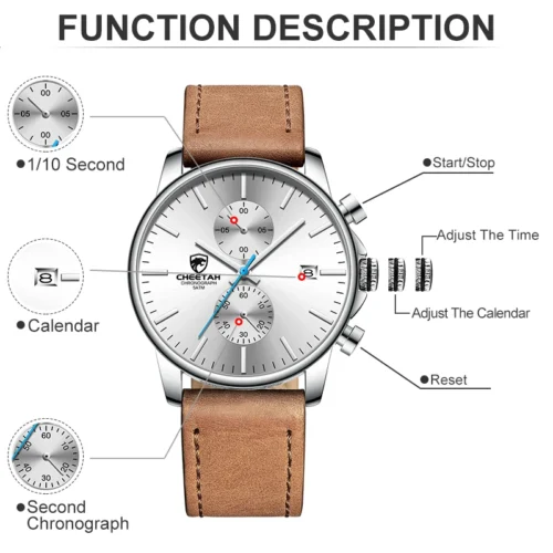 kf H39b852857574478b920a242d3d2f1bdfT CHEETAH New Men s Watches Top Luxury Brand Sport Quartz Watch Men Chronograph Waterproof Wristwatch Leather