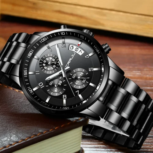 kf H63eee5ab305046ce82f69812fe07efddZ CRRJU Men Quartz Wristwatches Luxury Brand Sporty Chronograph Watches with 316 Stainless Steel Luminous Hands Male