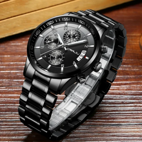 kf Hd23b700827c4482db0a44d03944d6763Q CRRJU Men Quartz Wristwatches Luxury Brand Sporty Chronograph Watches with 316 Stainless Steel Luminous Hands Male