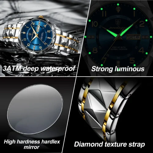 kf S08553e444c4540c08ec4f2a156cdfb5fI POEDAGAR Luxury Men Quartz Watch Waterproof Date Week Luminous Wristwatch Stainless Steel Men s Watches Male