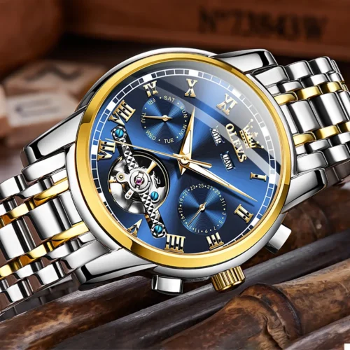 kf S24e8def8dc124fffadac567b93b48830Z OLEVS Men s Watches Automatic Mechanical Business Wristwatch Waterproof Stainless Steel Strap Watch for Man Skeleton