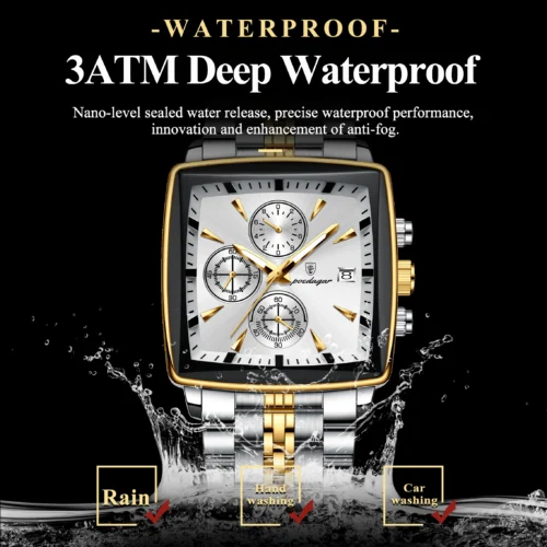 kf S46168c08875e4cb484ce765837ce337cv POEDAGAR Luxury Square Sport Man Wristwatch Waterproof Luminous Chronograph Quartz Men s Watches Stainless Steel Men