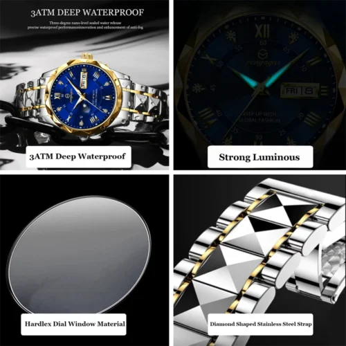 kf S541e4722b43e4ca1adab71bd441055e11 PENGAGAR Selling Watch For Men Luxury Stainless Steel Luminous Quartz Wristwatch Fashion Business Dive Man Clock