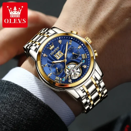 kf S5c03e1dd9d3d4e03ba08e305333cd2193 OLEVS 9910 Automatic Mechanical Watch for Men Luxury Skeleton Men s Wristwatches Stainless Steel Waterproof Original