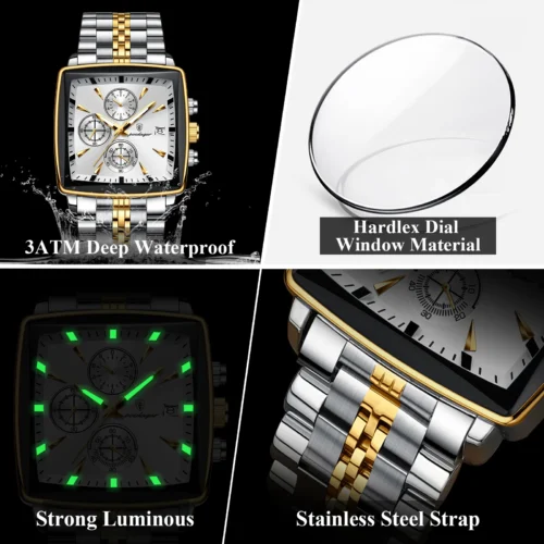 kf S70850907aad443469cd90fef7e7a852fZ POEDAGAR Luxury Square Sport Man Wristwatch Waterproof Luminous Chronograph Quartz Men s Watches Stainless Steel Men