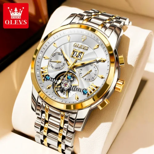 kf S718cd664be52453d80d413cb67e4d12en OLEVS 9965 Mens Watch Classic Hollow Out Automatic Mechanical Watch Original Movement Waterproof Luminous Calendar Year