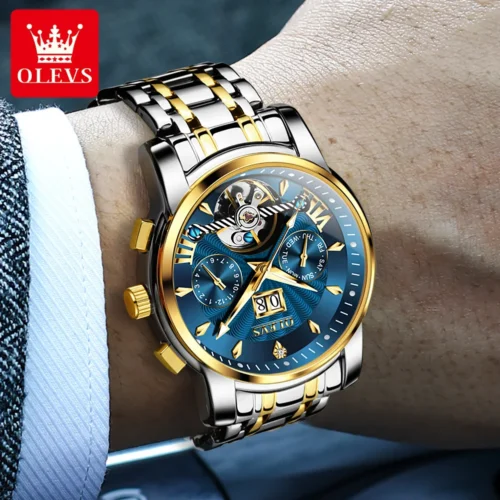 kf Sf7ba4e87f36c4a39adc15464516ab0d24 OLEVS 9965 Mens Watch Classic Hollow Out Automatic Mechanical Watch Original Movement Waterproof Luminous Calendar Year